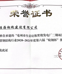 安徽省鋼結構2020~2021年度第六屆“皖鋼杯”優(yōu)質(zhì)工程獎